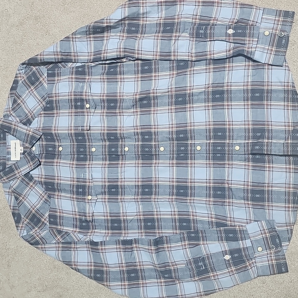 Lucky Brand  Men's Light Blue and Gray Plaid Shirt
